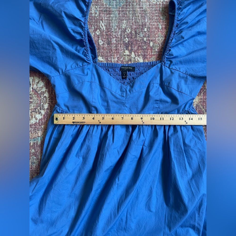 Banana Republic SmallPetite Blue Women’s Baby doll ruched Blue Puff Sleeve Dress - Picture 4 of 9